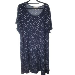 Woman Within Blue White Polka Dot Midi Shift Dress Plus 26/28 Stretch Classic